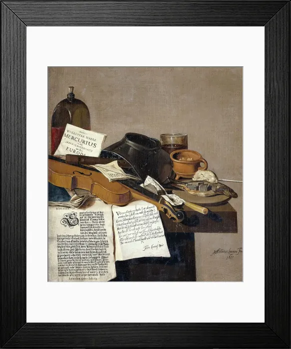 Framed Print : Still Life with a Copy of De Waere Mercurius, a Broadsheet with the News of Tromp's Victory... 1655 Creator: Anthonie Leemans Framed Print : Still Life with a Copy of De Waere Mercurius, a Broadsheet with the News of Tromp's Victory... 1655 Creator: Anthonie Leemans