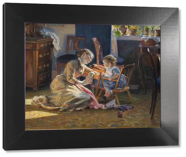 Sunshine in the Living Room. The Artist's Wife and Child, 1888. Creator: Viggo Christian Frederik Vilhelm Pedersen
