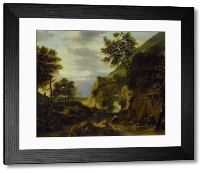 Framed Print : Mountainous landscape with waterfall, 1650-1692. Creator: Roelant Roghman Framed Print : Mountainous landscape with waterfall, 1650-1692. Creator: Roelant Roghman