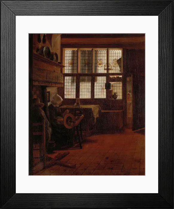 Framed Print : Interior with Woman at the Spinning Wheel, 1661. Creator: Esaias Boursse Framed Print : Interior with Woman at the Spinning Wheel, 1661. Creator: Esaias Boursse