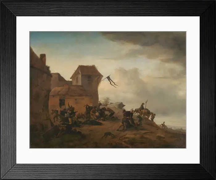 Framed Print : Peasants fighting near a Village, c.1646. Creator: Philips Wouwerman Framed Print : Peasants fighting near a Village, c.1646. Creator: Philips Wouwerman