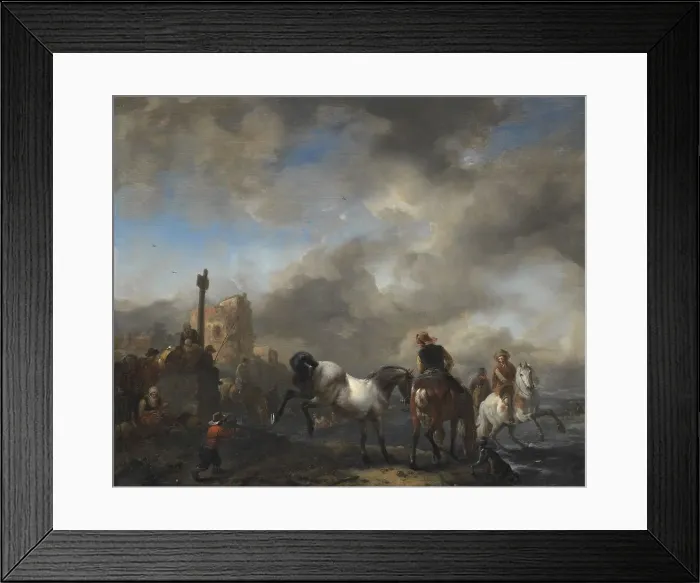 Framed Print : Horsepond near a Boundary Stone, c.1651-c.1654. Creator: Philips Wouwerman Framed Print : Horsepond near a Boundary Stone, c.1651-c.1654. Creator: Philips Wouwerman