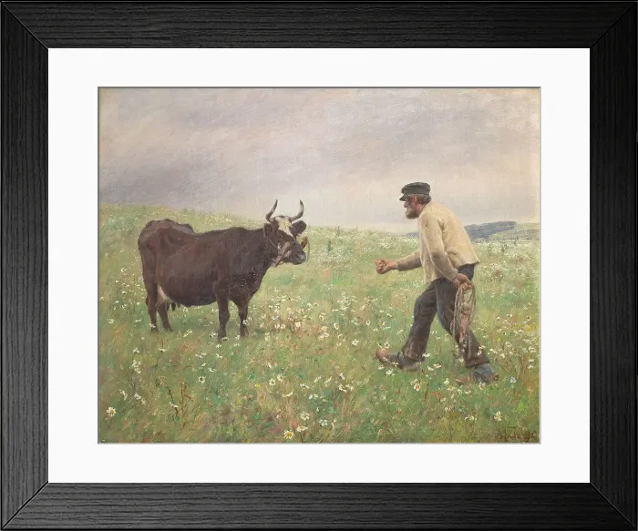 Framed Print : A loose cow, 1890. Creator: Hans Michael Therkildsen Framed Print : A loose cow, 1890. Creator: Hans Michael Therkildsen