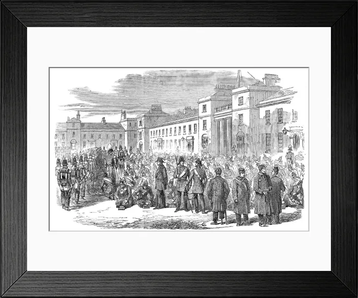 Framed Print : Inspection of the Royal Sappers and Miners at Brompton Barracks, Chatham, by Sir John Burgoyne, 1856 Creator: Unknown Framed Print : Inspection of the Royal Sappers and Miners at Brompton Barracks, Chatham, by Sir John Burgoyne, 1856 Creator: Unknown