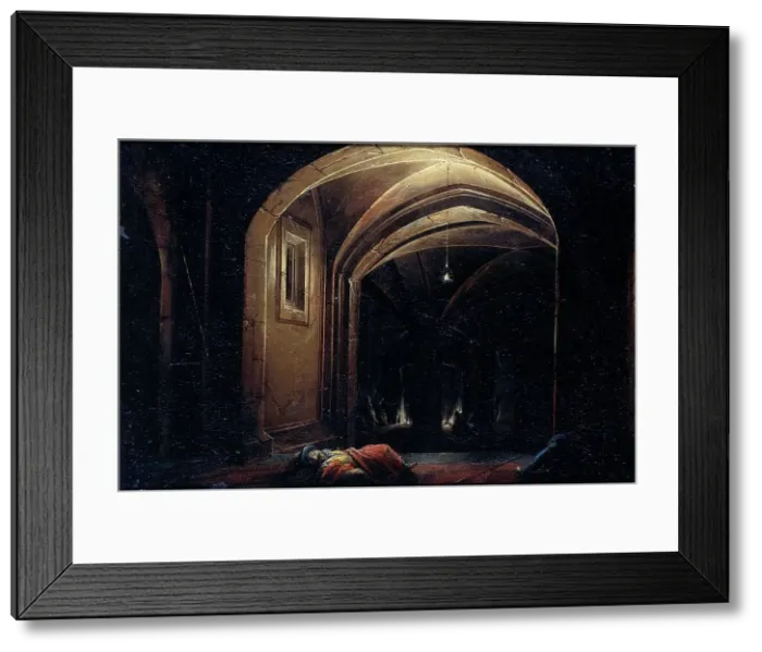 Framed Print : Men Sleeping in a Room with lighted Arches, 1580-1630. Creator: Hendrick van Steenwijck the Elder Framed Print : Men Sleeping in a Room with lighted Arches, 1580-1630. Creator: Hendrick van Steenwijck the Elder