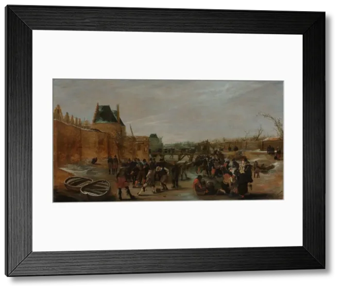 Framed Print : Frolicking on a Frozen Canal in a Town, c.1615-c.1620. Creator: Unknown Framed Print : Frolicking on a Frozen Canal in a Town, c.1615-c.1620. Creator: Unknown