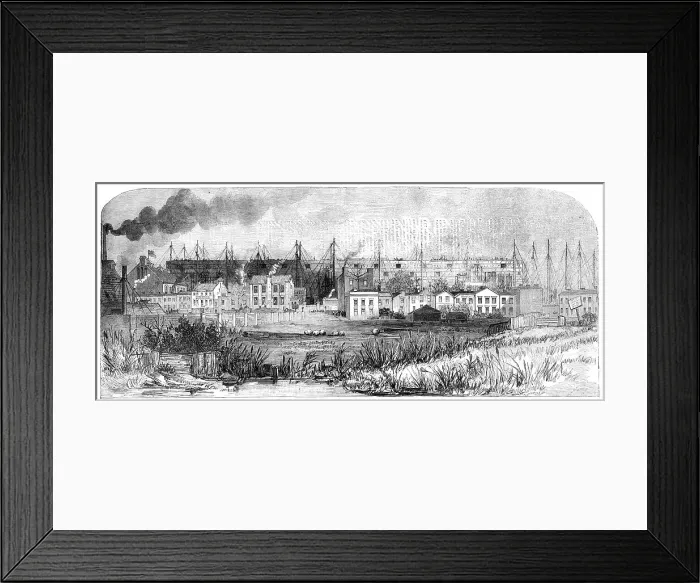 Framed Print : Progress of the Great Ship, building at Millwall, for the Eastern Steam Navigation Company, 1856. Creator: Unknown Framed Print : Progress of the Great Ship, building at Millwall, for the Eastern Steam Navigation Company, 1856. Creator: Unknown