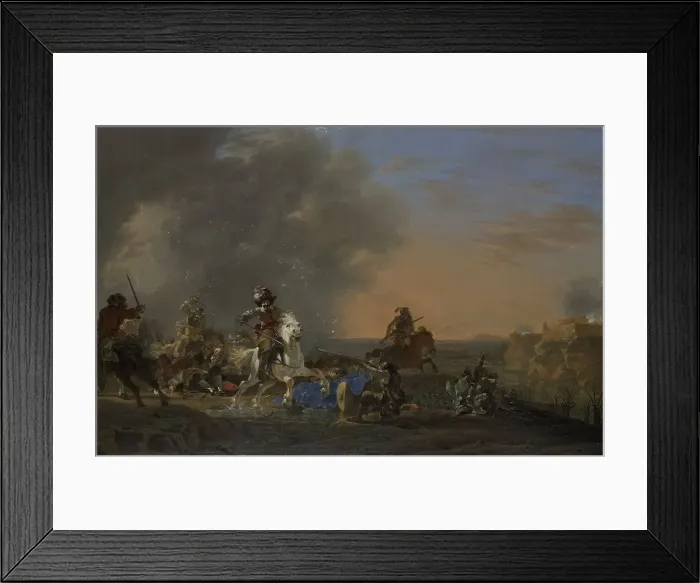 Framed Print : Cavalry Attack at Sunset, 1646. Creator: Jan Asselijin Framed Print : Cavalry Attack at Sunset, 1646. Creator: Jan Asselijin