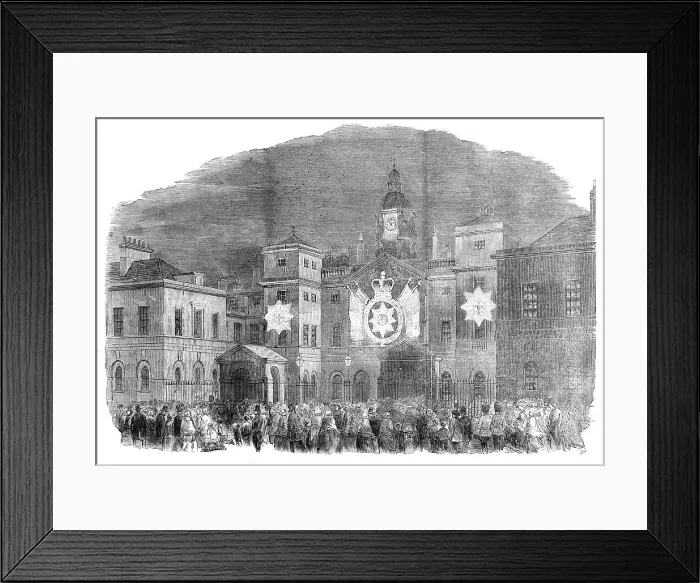 Framed Print : The Peace Illuminations - the Horse Guards, Whitehall Front, 1856. Creator: Unknown Framed Print : The Peace Illuminations - the Horse Guards, Whitehall Front, 1856. Creator: Unknown