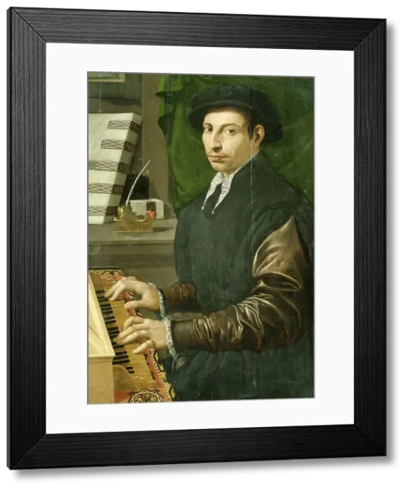 Framed Print : Portrait of a man playing a virginal, 1554-1570. Creator: Francesco Traballesi Framed Print : Portrait of a man playing a virginal, 1554-1570. Creator: Francesco Traballesi
