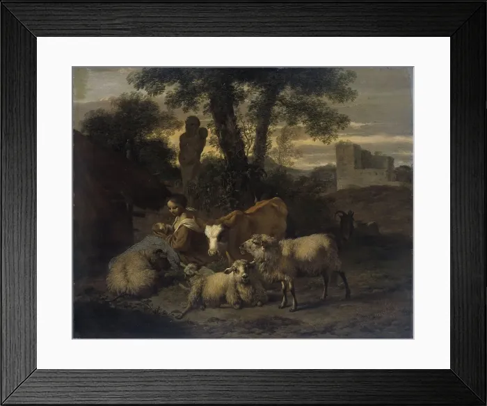 Framed Print : Italian Landscape with Shepherdess and Flocks, 1708. Creator: Simon van der Does Framed Print : Italian Landscape with Shepherdess and Flocks, 1708. Creator: Simon van der Does