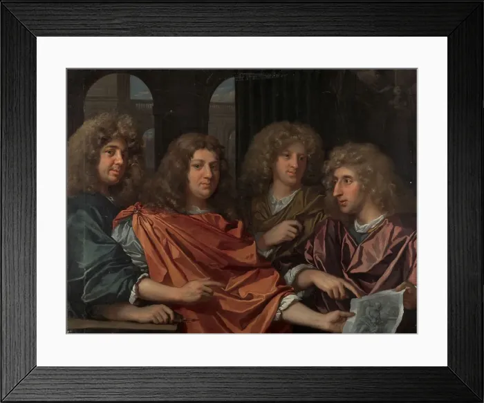 Framed Print : Group portrait of four artists, c.1680. Creator: Monogrammist G. F Framed Print : Group portrait of four artists, c.1680. Creator: Monogrammist G. F