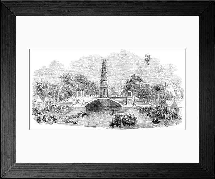 Framed Print : Peace Commemoration, 1814 - Chinese Pagoda and Bridge, in St. James's-Park, 1856. Creator: Unknown Framed Print : Peace Commemoration, 1814 - Chinese Pagoda and Bridge, in St. James's-Park, 1856. Creator: Unknown