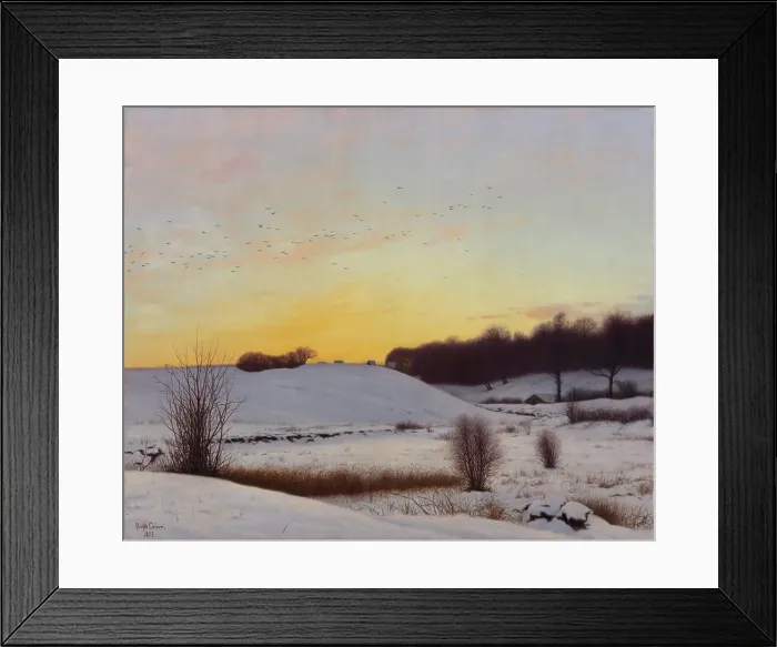 Framed Print : Snowy landscape with a hill - sunset, 1895. Creator: Adolf Alfred Larsen Framed Print : Snowy landscape with a hill - sunset, 1895. Creator: Adolf Alfred Larsen