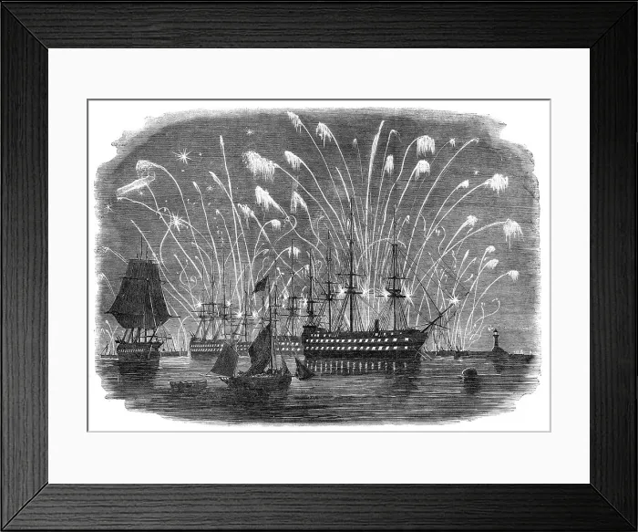 Framed Print : The Peace Commemoration at Plymouth - Rockets and General Illumination of the Fleet in the Sound - f Creator: Unknown Framed Print : The Peace Commemoration at Plymouth - Rockets and General Illumination of the Fleet in the Sound - f Creator: Unknown