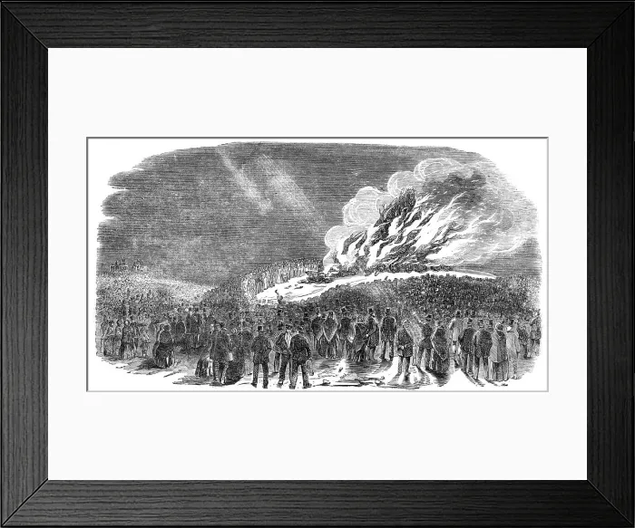 Framed Print : The Peace Commemoration at Portsmouth - the Bonfire on the Beach, 1856. Creator: Unknown Framed Print : The Peace Commemoration at Portsmouth - the Bonfire on the Beach, 1856. Creator: Unknown