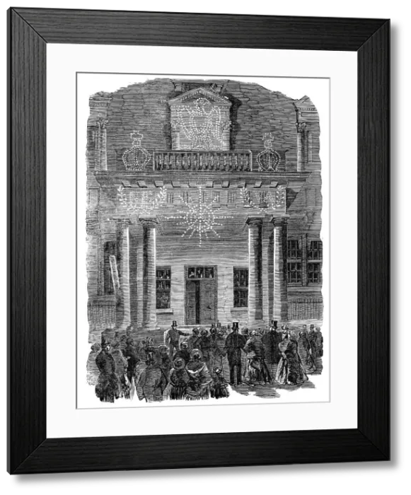 Framed Print : The Peace Illumination: the French Embassy, Albert-Gate, 1856. Creator: Unknown Framed Print : The Peace Illumination: the French Embassy, Albert-Gate, 1856. Creator: Unknown