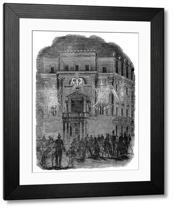 Framed Print : The Peace Illumination - Right Hon. Lord Panmure's (Minister-at-War), Belgrave-Square, 1856. Creator: Unknown Framed Print : The Peace Illumination - Right Hon. Lord Panmure's (Minister-at-War), Belgrave-Square, 1856. Creator: Unknown