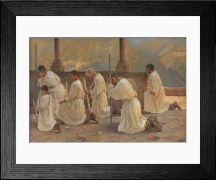 Framed Print : Praying for rain, procession in the Apennines, 1895. Creator: Johannes Martin Fasting Wilhjelm