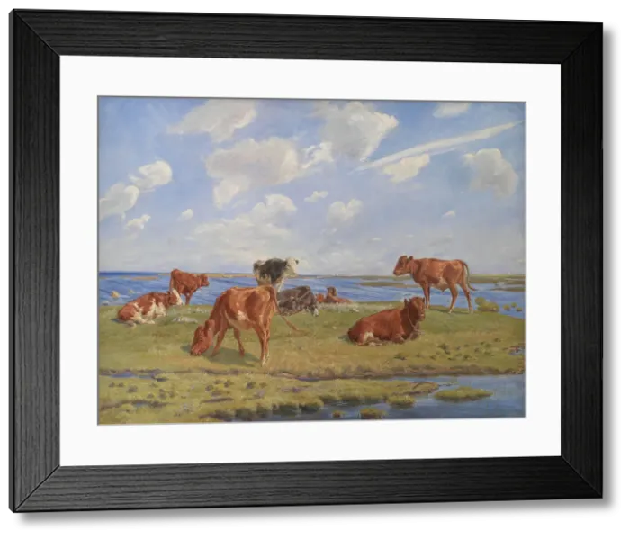 Framed Print : Calves by the coast, 1896. Creator: Theodor Esbern Philipsen