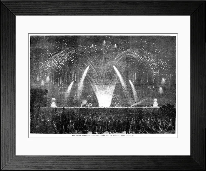 Framed Print : The Peace Commemoration - the Fireworks in Victoria-Park, 1856. Creator: Unknown Framed Print : The Peace Commemoration - the Fireworks in Victoria-Park, 1856. Creator: Unknown