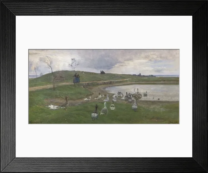 Framed Print : Geese by a lake, unsettled weather, Dragør, 1897. Creator: Viggo Johansen Framed Print : Geese by a lake, unsettled weather, Dragør, 1897. Creator: Viggo Johansen