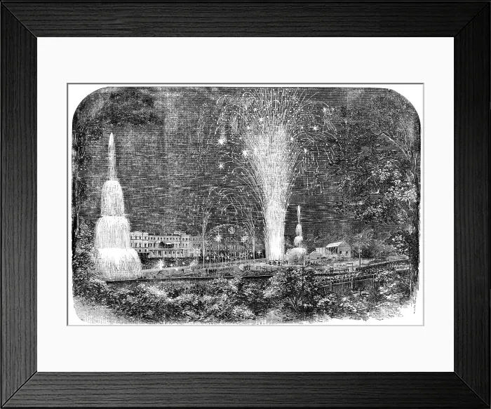 Framed Print : The Peace Commemoration at Lynn - the Fireworks in the Green-Park: the Grand Finale, 1856. Creator: Unknown Framed Print : The Peace Commemoration at Lynn - the Fireworks in the Green-Park: the Grand Finale, 1856. Creator: Unknown