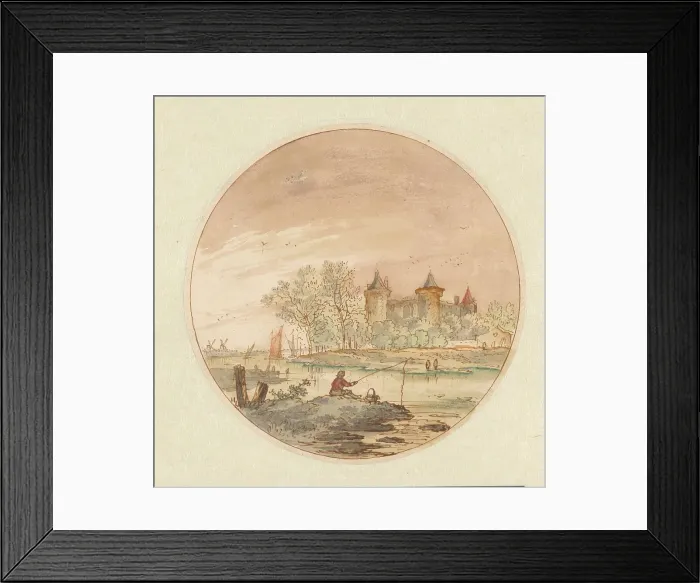Framed Print : Landscape with angler and castle, 1644-1686. Creator: Aarnout ter Himpel Framed Print : Landscape with angler and castle, 1644-1686. Creator: Aarnout ter Himpel