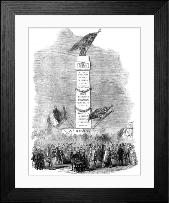 Framed Print : The Peace Commemoration at Portsmouth - Triumphal Monument on Southsea Common, 1856. Creator: Unknown
