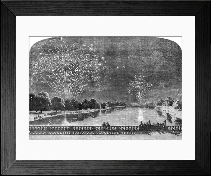 Framed Print : The Peace Commemoration - the Fireworks in Hyde-Park and the Green-Park, sketched from Kensington-Ga Creator: Unknown Framed Print : The Peace Commemoration - the Fireworks in Hyde-Park and the Green-Park, sketched from Kensington-Ga Creator: Unknown