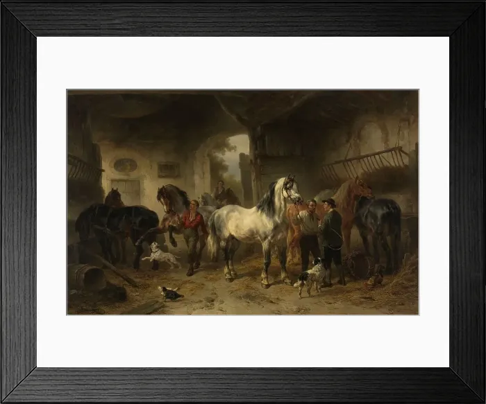 Framed Print : Interior of a stable with horses and figures, 1850-1874. Creator: Wouterus Verschuur Framed Print : Interior of a stable with horses and figures, 1850-1874. Creator: Wouterus Verschuur