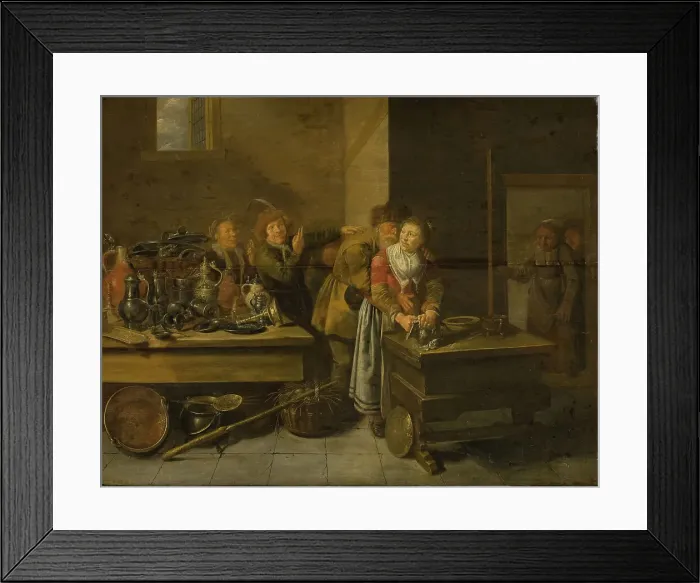 Framed Print : An uneasy couple; The old farmer caresses the cook's maid, 1625-1688. Creator: Jan Miense Molenaer Framed Print : An uneasy couple; The old farmer caresses the cook's maid, 1625-1688. Creator: Jan Miense Molenaer
