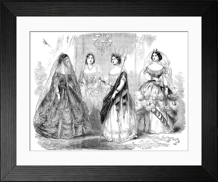Framed Print : Costumes from the Fancy-Dress Ball, in Aid of the Royal Academy of Music, 1856. Creator: Unknown Framed Print : Costumes from the Fancy-Dress Ball, in Aid of the Royal Academy of Music, 1856. Creator: Unknown