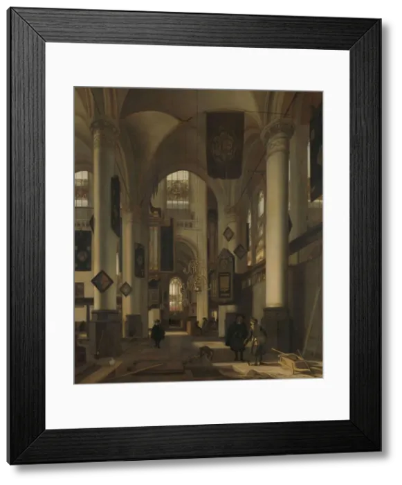 Framed Print : Interior of a Protestant Gothic Church with Motifs from the Oude and Nieuwe Kerk in... 1660-1680. Creator: Emanuel de Witte Framed Print : Interior of a Protestant Gothic Church with Motifs from the Oude and Nieuwe Kerk in... 1660-1680. Creator: Emanuel de Witte