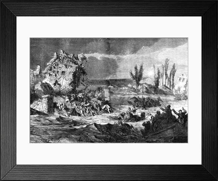 Framed Print : The Inundation at Lyons - sketched by Gustave Dore, 1856. Creator: Gustave Doré Framed Print : The Inundation at Lyons - sketched by Gustave Dore, 1856. Creator: Gustave Doré