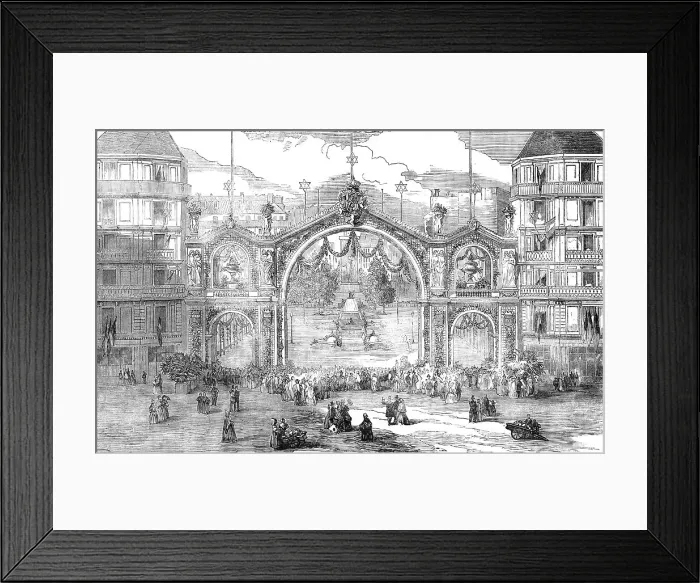 Framed Print : Triumphal Arch at the Victoria-Avenue, Place de l'Hotel de Ville - from a photograph by Richebourg, Creator: Unknown Framed Print : Triumphal Arch at the Victoria-Avenue, Place de l'Hotel de Ville - from a photograph by Richebourg, Creator: Unknown