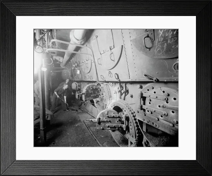 Framed Print : U.S.S. Massachusetts, fire room, between 1896 and 1901. Creator: Unknown Framed Print : U.S.S. Massachusetts, fire room, between 1896 and 1901. Creator: Unknown