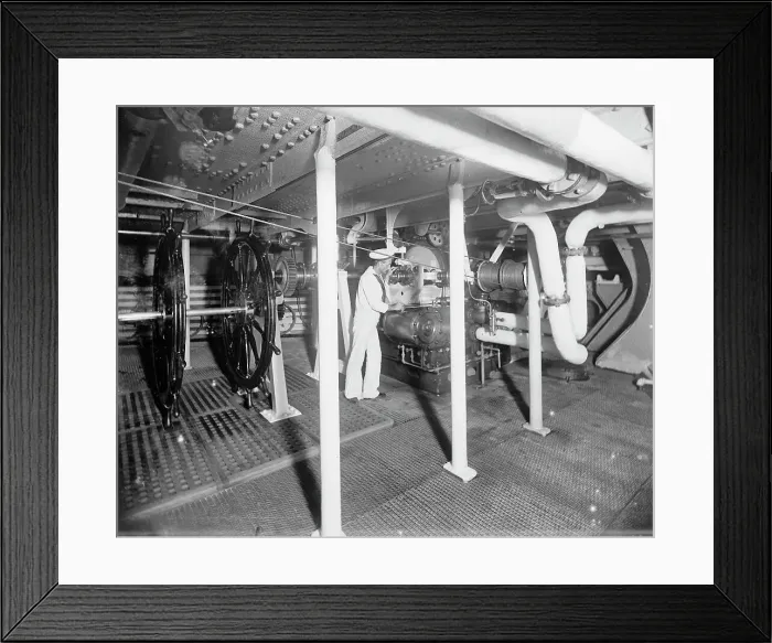 Framed Print : U.S.S. Massachusetts, steam steering gear, between 1896 and 1901. Creator: Unknown Framed Print : U.S.S. Massachusetts, steam steering gear, between 1896 and 1901. Creator: Unknown