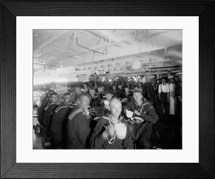 Framed Print : U.S.S. Massachusetts, crew at mess, between 1896 and 1901. Creator: Unknown Framed Print : U.S.S. Massachusetts, crew at mess, between 1896 and 1901. Creator: Unknown