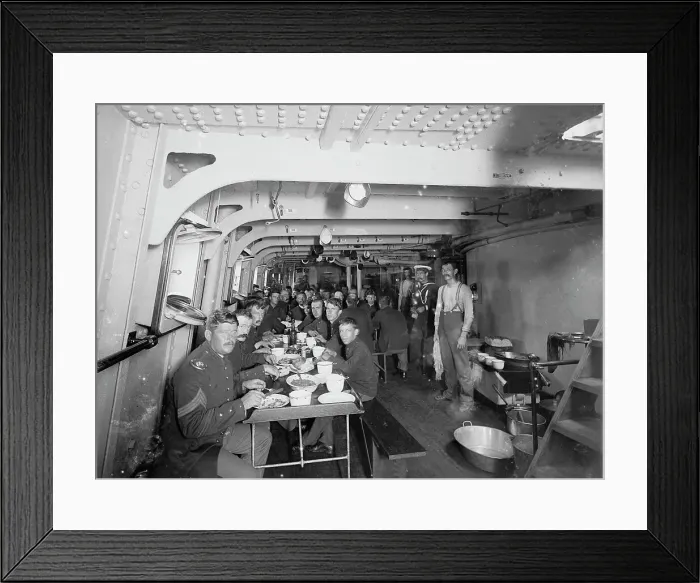 Framed Print : U.S.S. Massachusetts, marines at mess, between 1896 and 1901. Creator: Unknown Framed Print : U.S.S. Massachusetts, marines at mess, between 1896 and 1901. Creator: Unknown