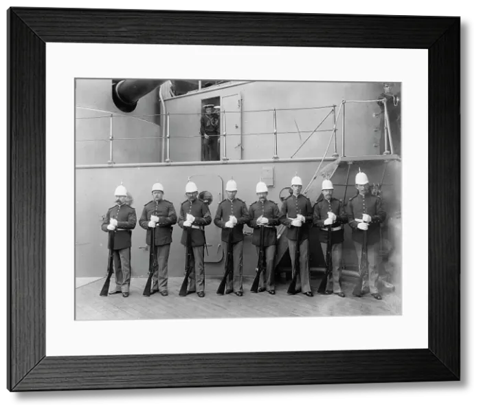 Framed Print : U.S.S. Massachusetts, marine guard, between 1896 and 1901. Creator: Unknown Framed Print : U.S.S. Massachusetts, marine guard, between 1896 and 1901. Creator: Unknown