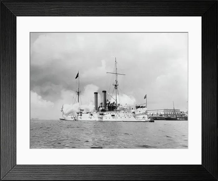 Framed Print : U.S.S. Montgomery firing last salute to Spanish flag at Havana, ca 1898. Creator: Unknown Framed Print : U.S.S. Montgomery firing last salute to Spanish flag at Havana, ca 1898. Creator: Unknown