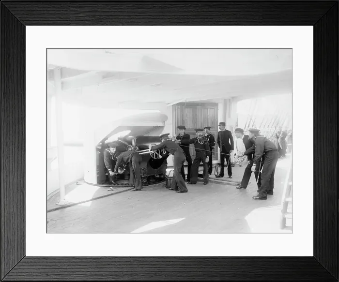 Framed Print : U.S.S. Newark, sighting 6-inch gun, between 1891 and 1901. Creator: Unknown Framed Print : U.S.S. Newark, sighting 6-inch gun, between 1891 and 1901. Creator: Unknown