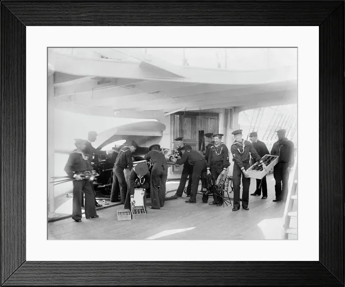 Framed Print : U.S.S. Newark, 6 in. gun and crew, between 1891 and 1901. Creator: Unknown Framed Print : U.S.S. Newark, 6 in. gun and crew, between 1891 and 1901. Creator: Unknown