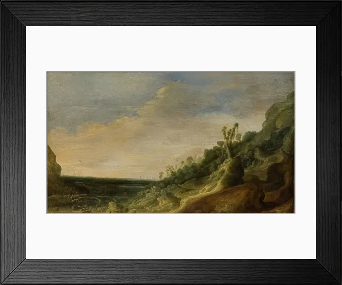 Framed Print : Mountain Scenery with a View of a River and the Sea, 1634-1734. Creator: Jacob Jacobsz. Van Geel Framed Print : Mountain Scenery with a View of a River and the Sea, 1634-1734. Creator: Jacob Jacobsz. Van Geel