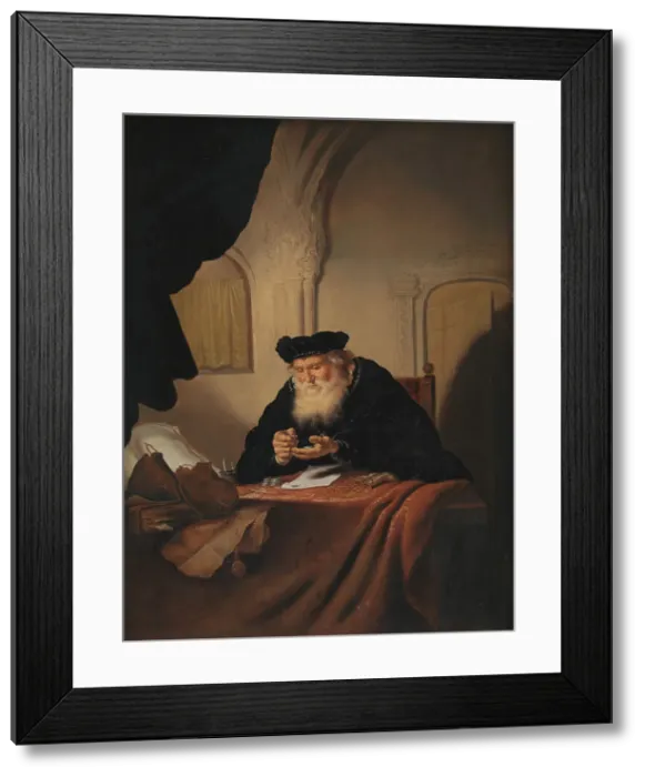 Framed Print : An Old Man Counting his Money;An Old Miser Counting his Money, 1635. Creators: Salomon Koninck, Adriaen Verdoel