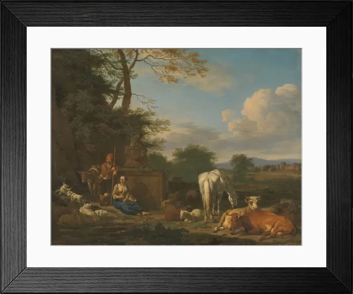 Framed Print : Arcadian Landscape with resting Shepherds and Animals, 1664. Creator: Adriaen van de Velde Framed Print : Arcadian Landscape with resting Shepherds and Animals, 1664. Creator: Adriaen van de Velde