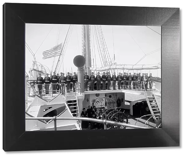 U.S.S. Newark, marine guard parading on quarter deck, between 1891 and 1901. Creator: Unknown