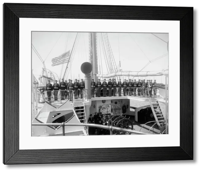 Framed Print : U.S.S. Newark, marine guard parading on quarter deck, between 1891 and 1901. Creator: Unknown Framed Print : U.S.S. Newark, marine guard parading on quarter deck, between 1891 and 1901. Creator: Unknown
