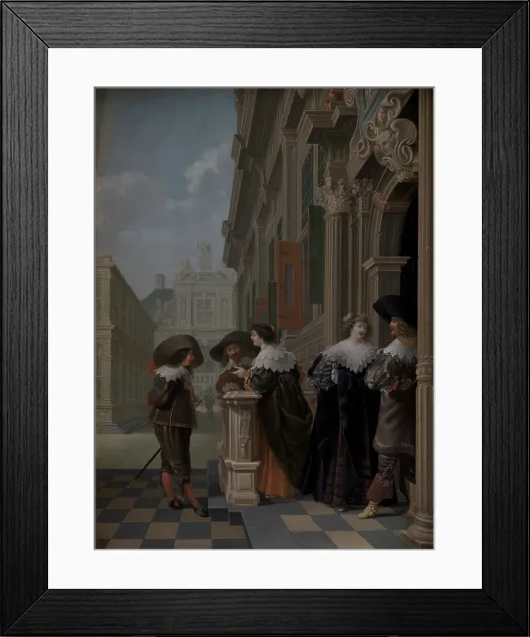 Framed Print : Conversation outside a Palace, 1636. Creator: Dirck van Delen Framed Print : Conversation outside a Palace, 1636. Creator: Dirck van Delen
